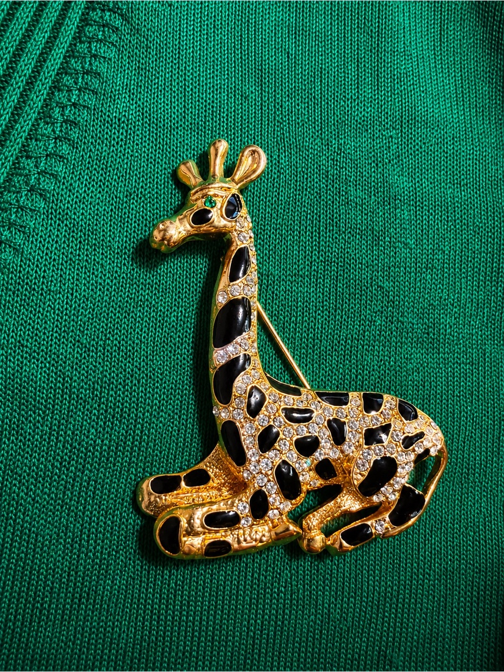Gold & Black Giraffe Brooch - Rhinestone Accent